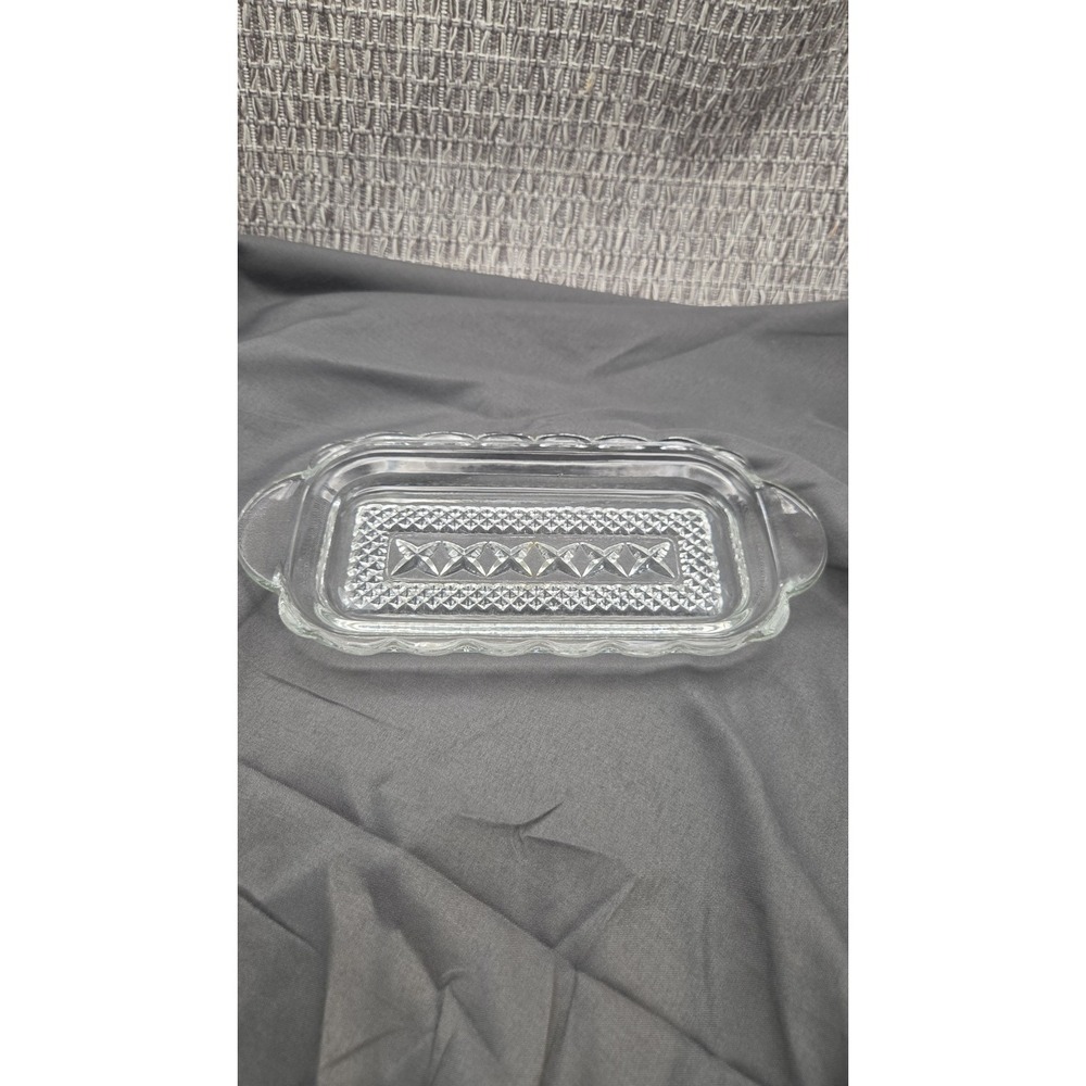 Wexford Butter Dish BOTTOM ONLY Vtg Anchor Hocking clear glass diamond x pattern